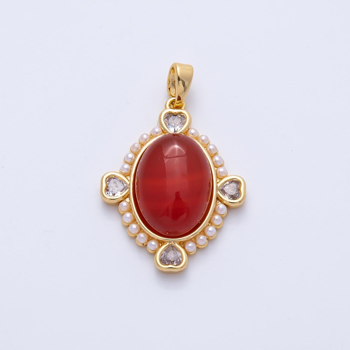 18K Gold Filled 24.6mm White Shell Pearl Heart CZ Shaped Oval Natural Gemstone Pendant DIY Supply for custom Necklace | Pendants 100103