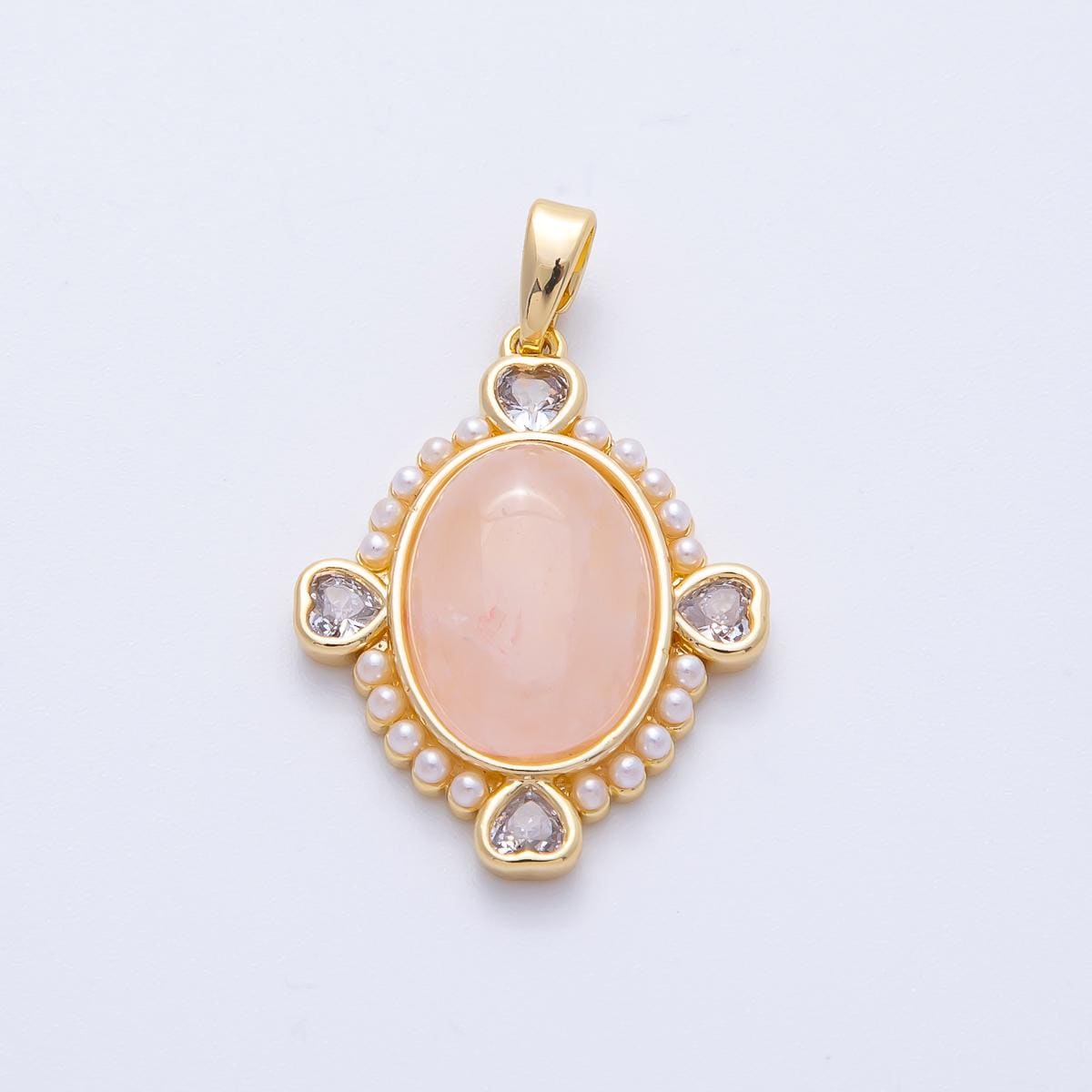18K Gold Filled 24.6mm White Shell Pearl Heart CZ Shaped Oval Natural Gemstone Pendant DIY Supply for custom Necklace | Pendants 100103