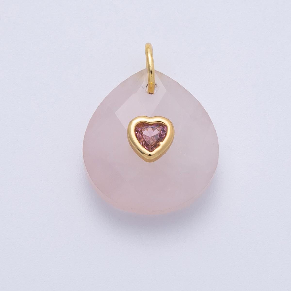 18K Gold Filled Natural Stone Pendant Oval Pendant with CZ Gold Heart – Handmade Gemstone Pendant Necklace Charms-100001