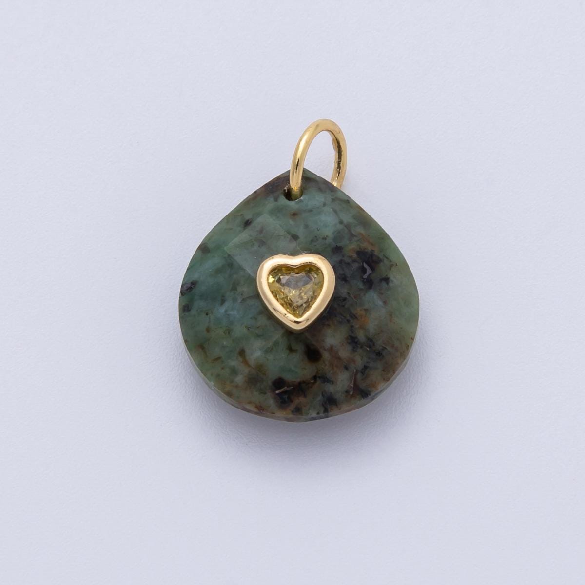 18K Gold Filled Natural Stone Pendant Oval Pendant with CZ Gold Heart – Handmade Gemstone Pendant Necklace Charms-100001