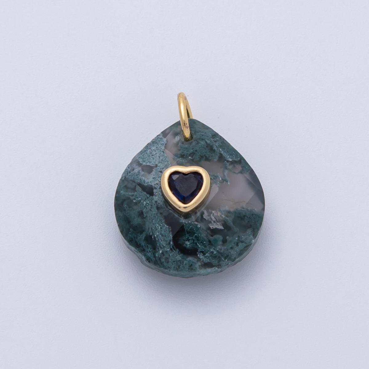 18K Gold Filled Natural Stone Pendant Oval Pendant with CZ Gold Heart – Handmade Gemstone Pendant Necklace Charms-100001