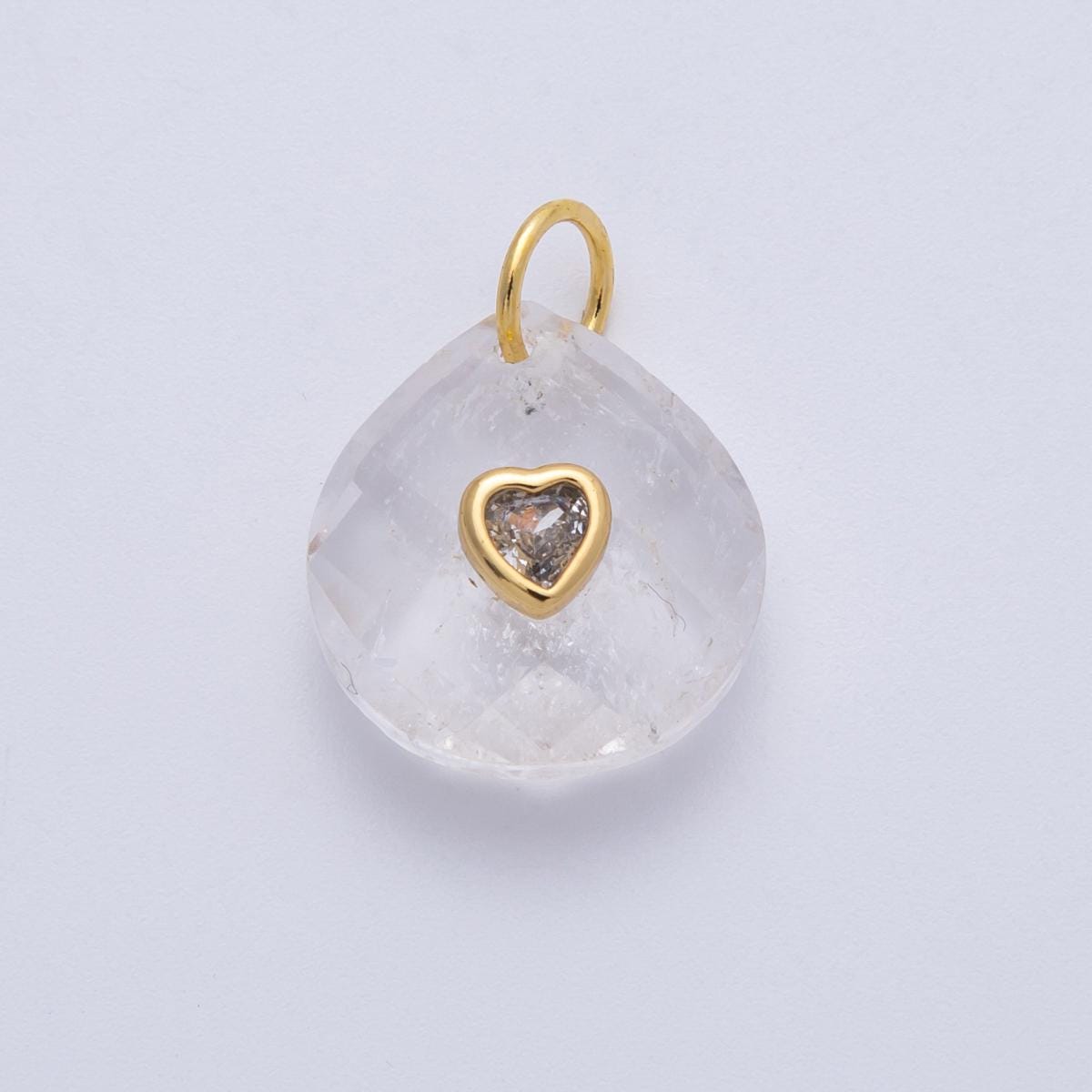18K Gold Filled Natural Stone Pendant Oval Pendant with CZ Gold Heart – Handmade Gemstone Pendant Necklace Charms-100001