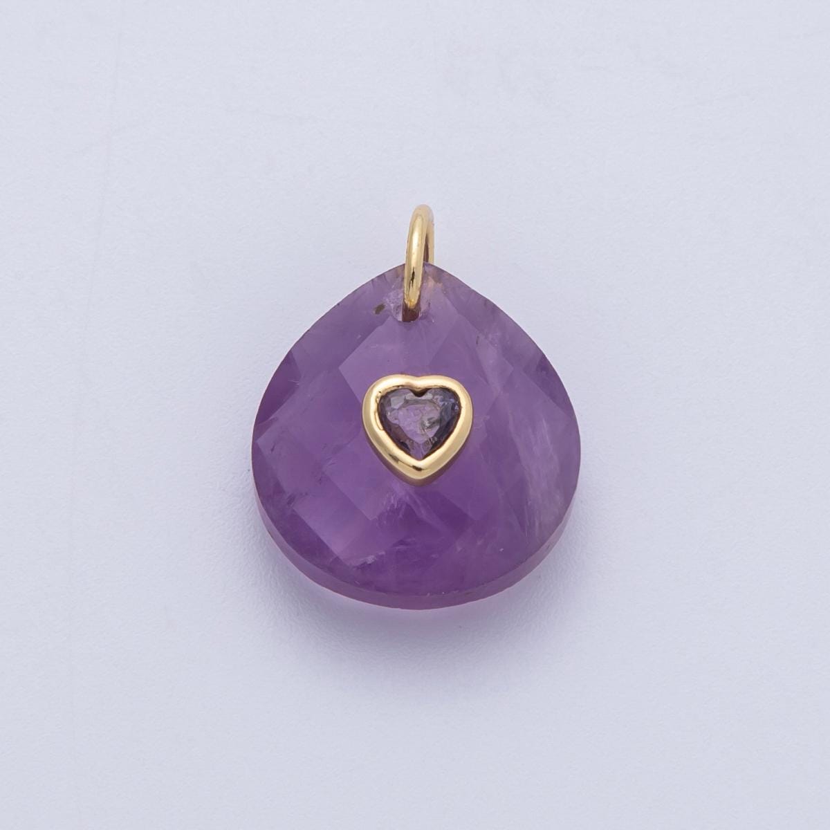 18K Gold Filled Natural Stone Pendant Oval Pendant with CZ Gold Heart – Handmade Gemstone Pendant Necklace Charms-100001