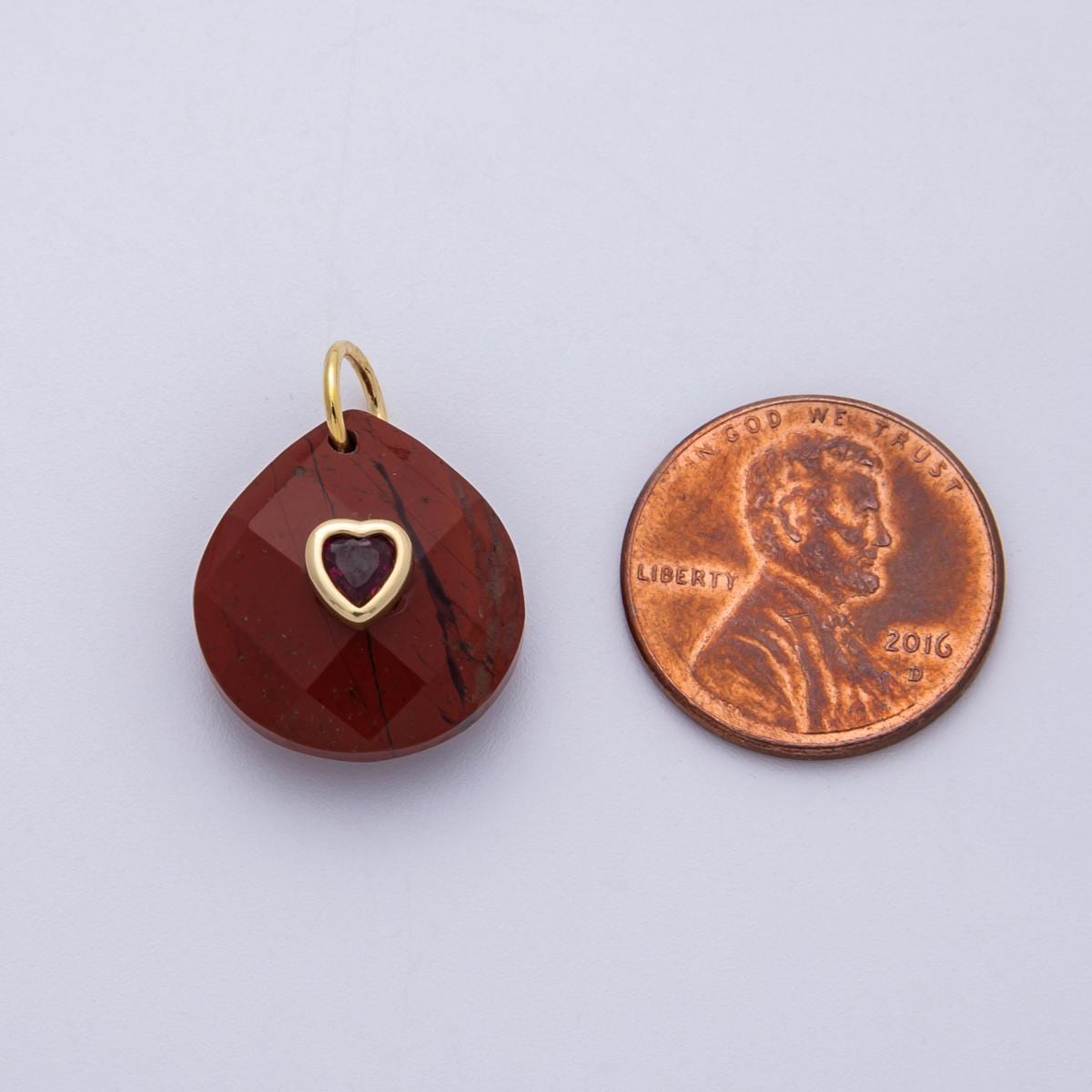 18K Gold Filled Natural Stone Pendant Oval Pendant with CZ Gold Heart – Handmade Gemstone Pendant Necklace Charms-100001