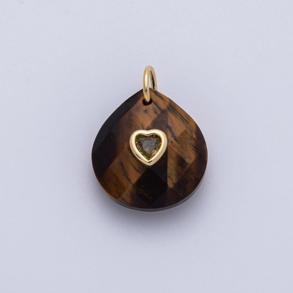 18K Gold Filled Natural Stone Pendant Oval Pendant with CZ Gold Heart – Handmade Gemstone Pendant Necklace Charms-100001