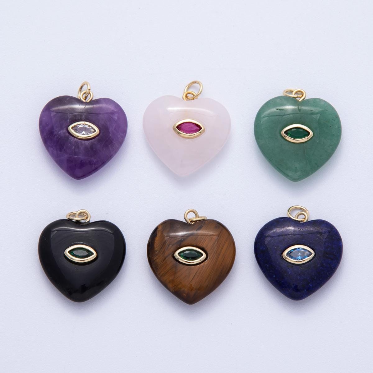 18K Gold Filled Heart Gemstone Charm with Inlaid cubic zirconia for jewelry pendant Valentine DIY Jewelry Making AK-218