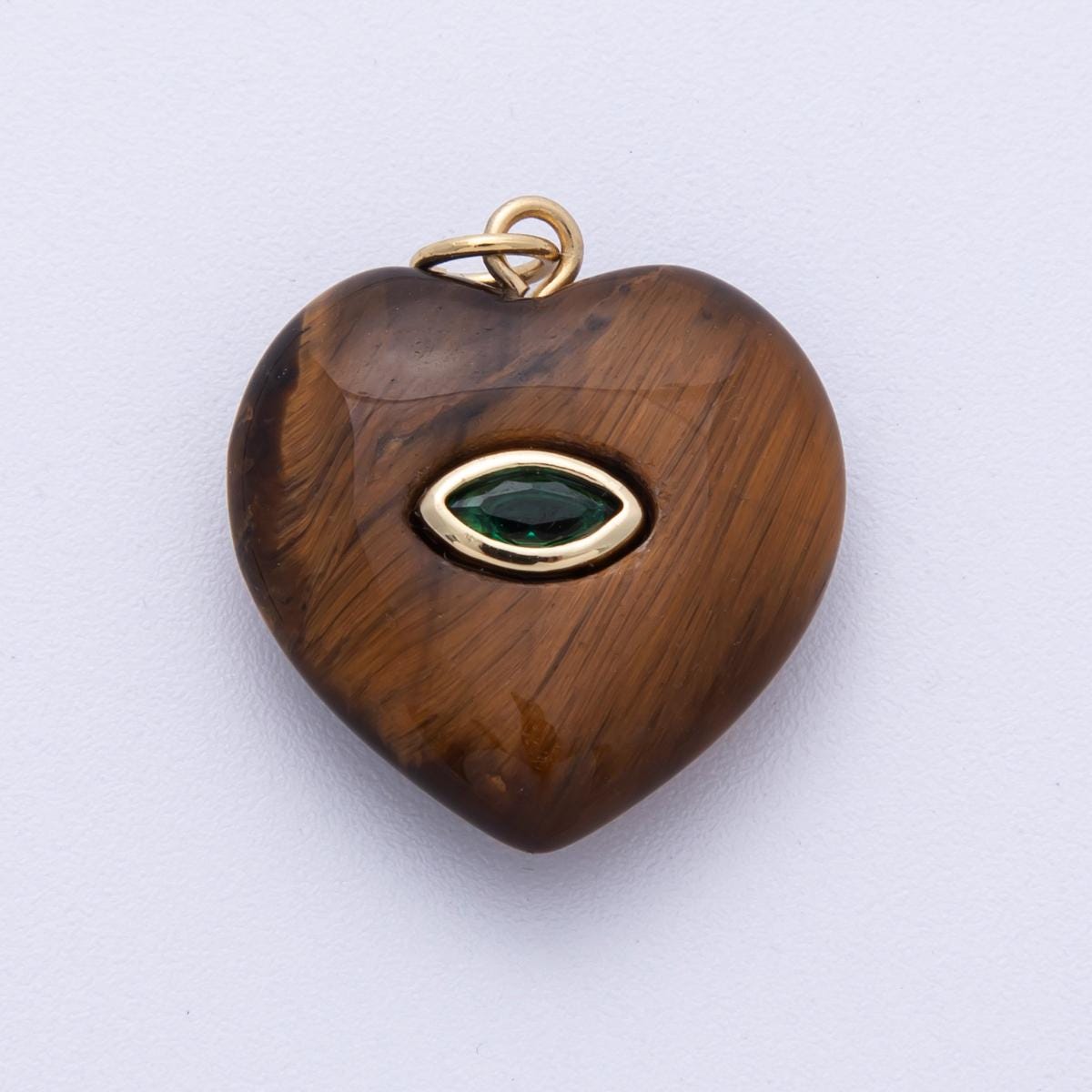 18K Gold Filled Heart Gemstone Charm with Inlaid cubic zirconia for jewelry pendant Valentine DIY Jewelry Making AK-218