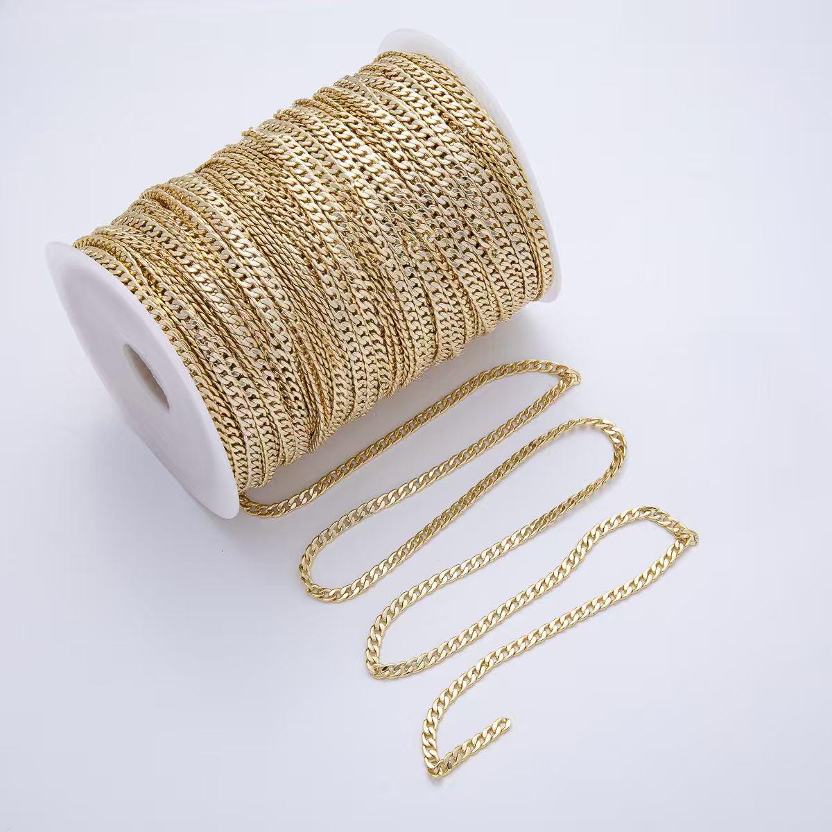 24k Gold Filled Curb Chain, 4.3mm Flat Chain Jewelry Making, Sold by the Yard | ROLL-1824
