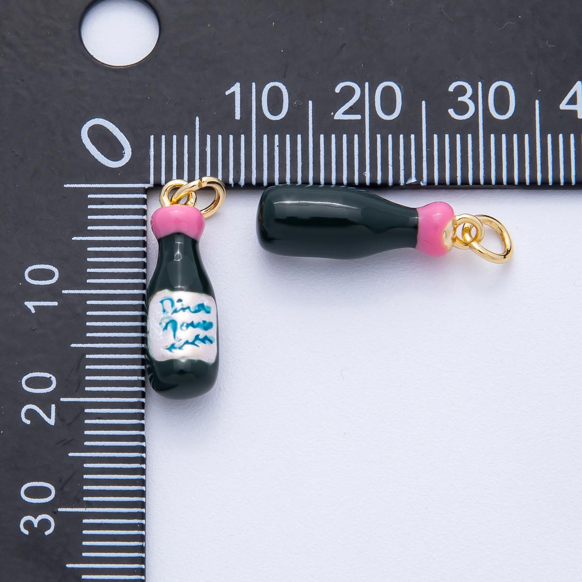 18K Gold Filled 20mm Pink & Green Enamel Champagne Bottle Charm Vintage-Style Dina Pendant DIY Jewelry Supply for Necklace | Charms-100013