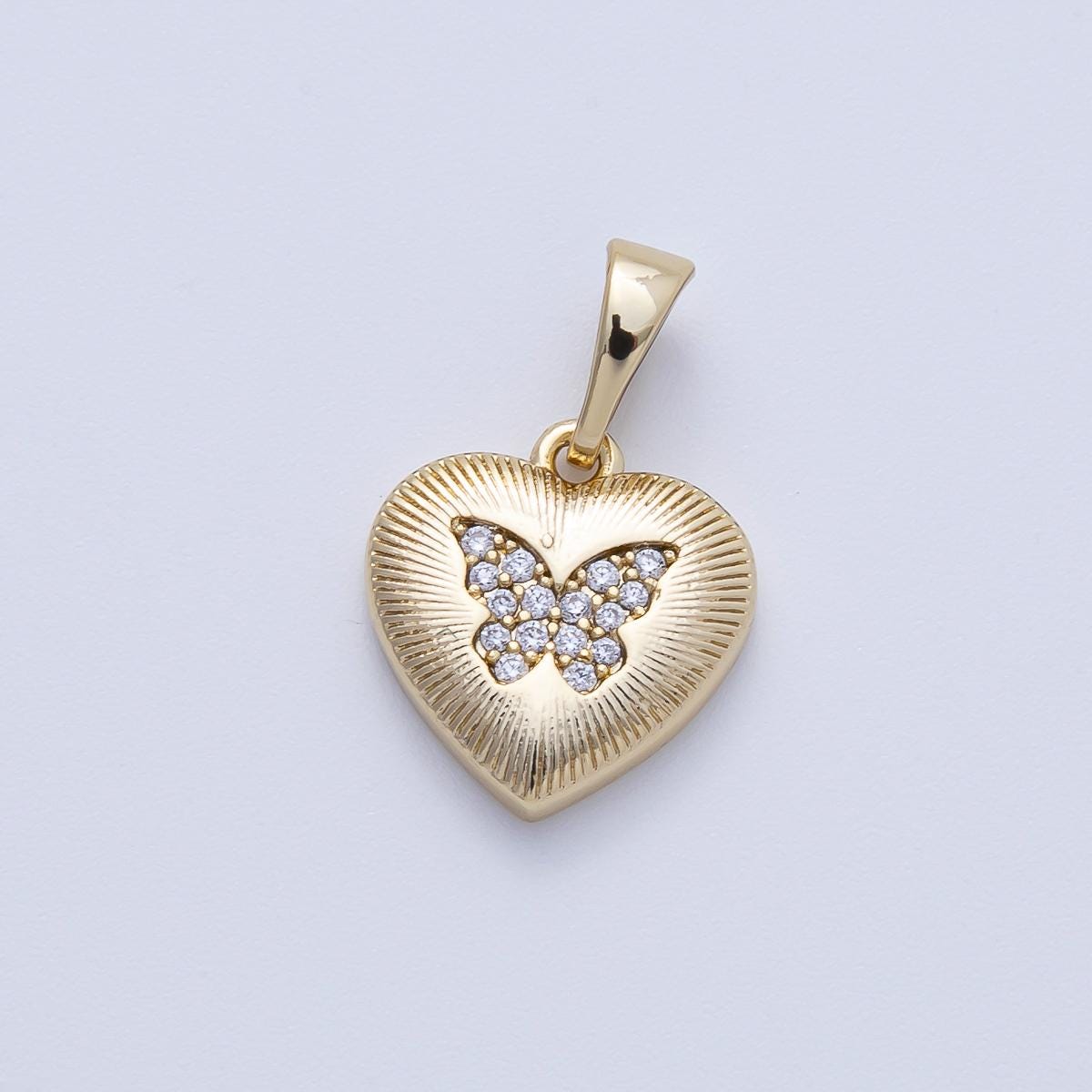 14K Gold Filled Heart charm Micro Pave Cubic Zirconia Butterfly Pendant jewelry | Pendants-100111