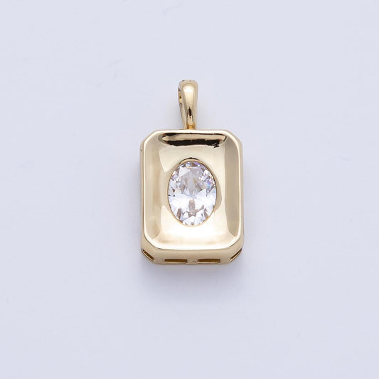 14K Gold Filled Tag charm with Oval Cubic Zirconia Pendant for Minimalist Jewelry Supply | Pendants-100110