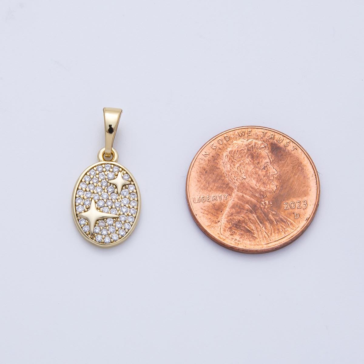 Mini 14K Gold Filled Oval charm Micro Pave Cubic Zirconia Star Celestial Pendant jewelry | Pendants-100109