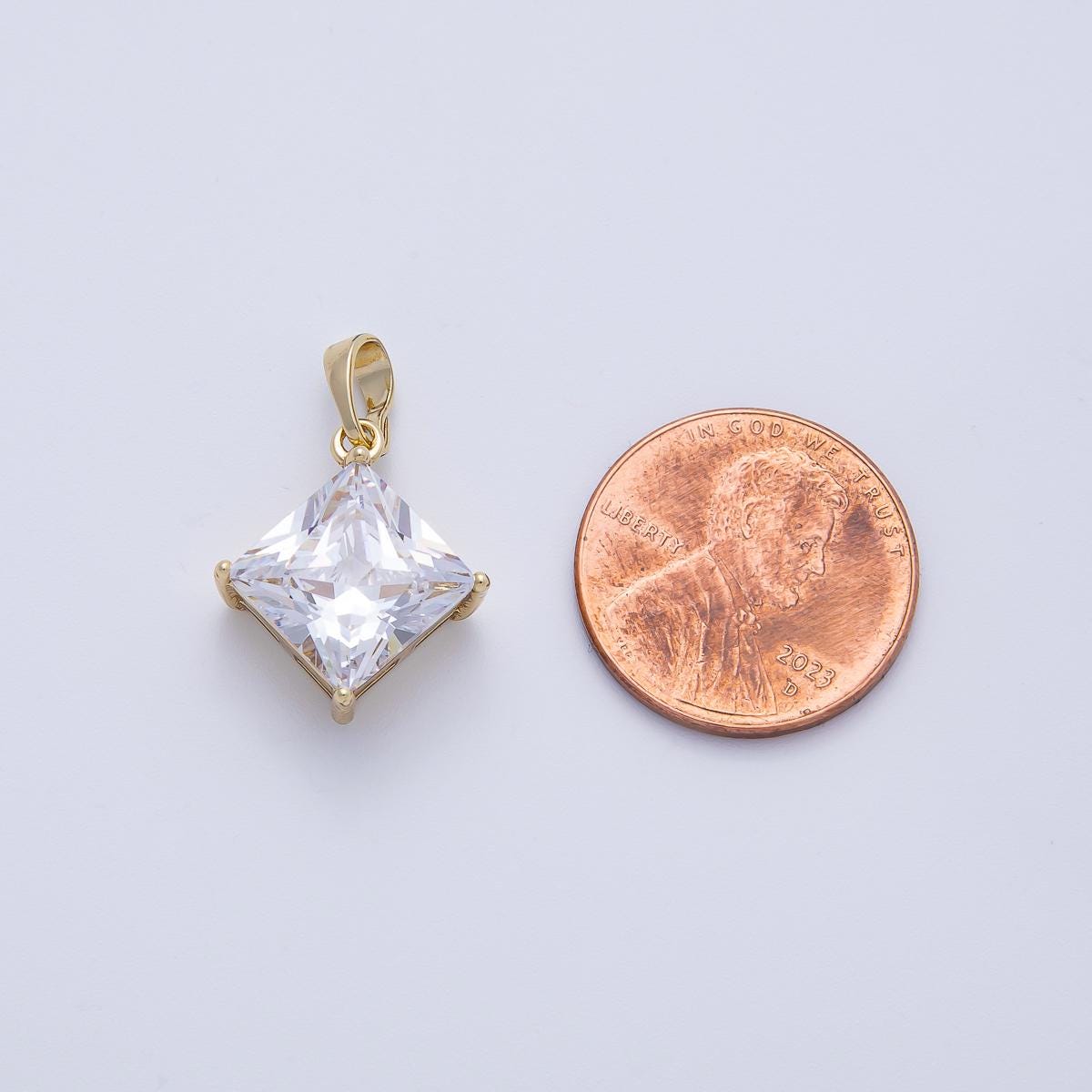 14K Gold Filled 13mm Clear CZ Rhombus Bezel Small Charm Solitaire Pendant | Pendants-100108