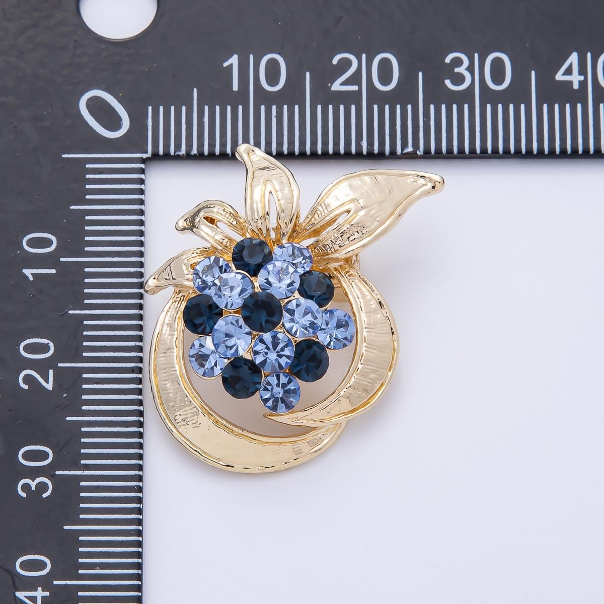 Gold Blue Rhinestone Circular Leaf Nature Pin Brooch Cluster Jewelry Nature Accessory Unique Gift for her Coats Scarves Bags | BH-048