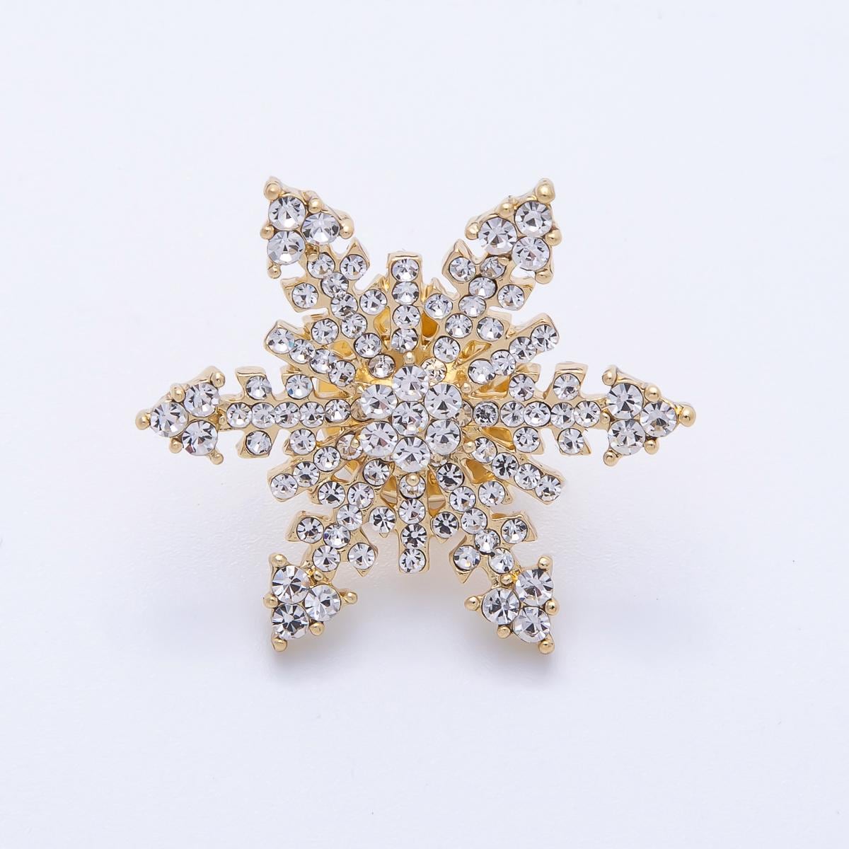Gold 30mm Rhinestone Winter Snowflakes Pin Brooch Crystal Winter Pin Christmas Accessory Unique Gift for Her for Coats Bags Scarves | BH-052