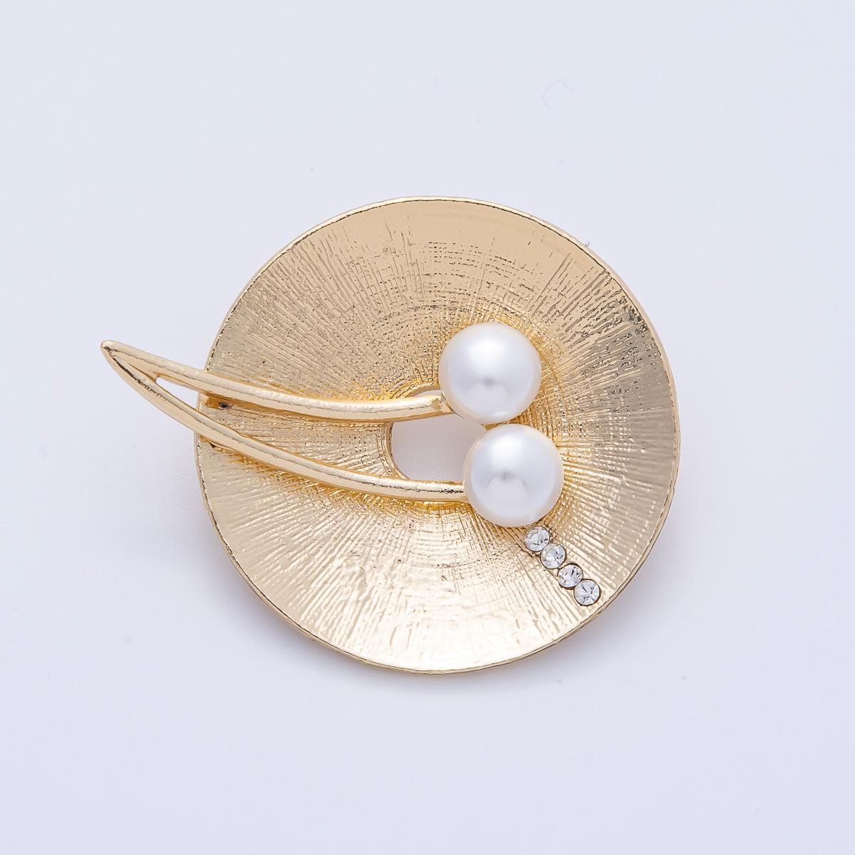 Gold 40.3mm Cherry Pearl Textured Round Pin Brooch with Faux Pearl Textured Circle Pin Unique Gift for Her Coats Scarves Bags | BH-072
