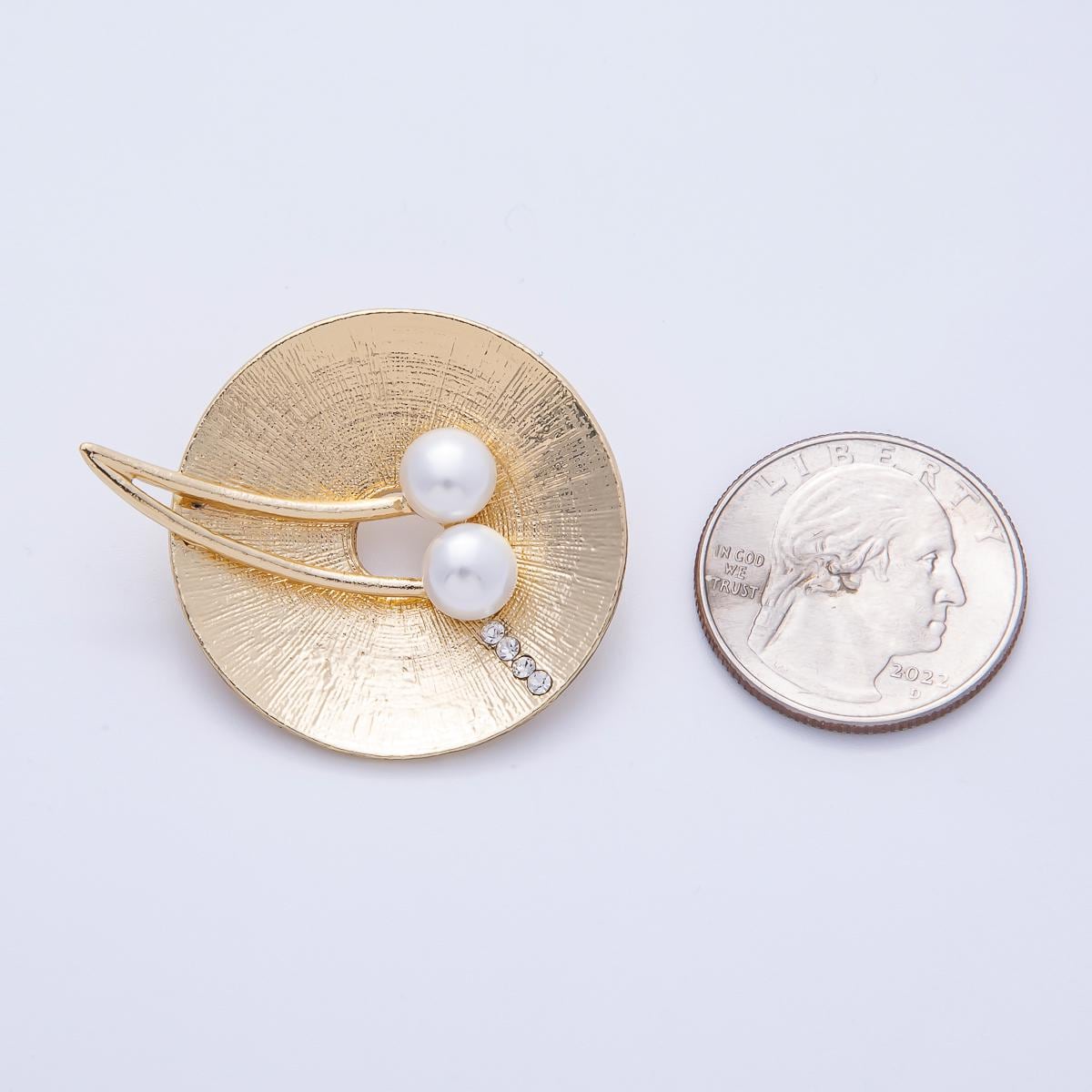 Gold 40.3mm Cherry Pearl Textured Round Pin Brooch with Faux Pearl Textured Circle Pin Unique Gift for Her Coats Scarves Bags | BH-072