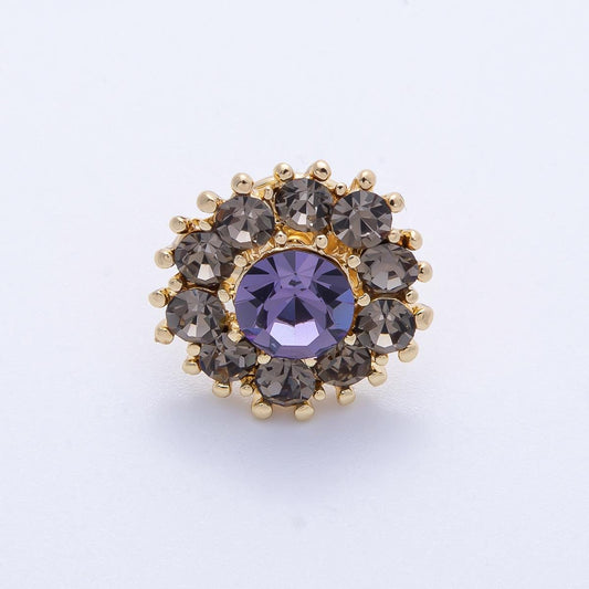 Gold 19mm Dark Rhinestone Round Pin Sparkling Aurora Borealis Crystal Flower Brooch Vintage Style Gift for Her Coats Scarves | BH-053