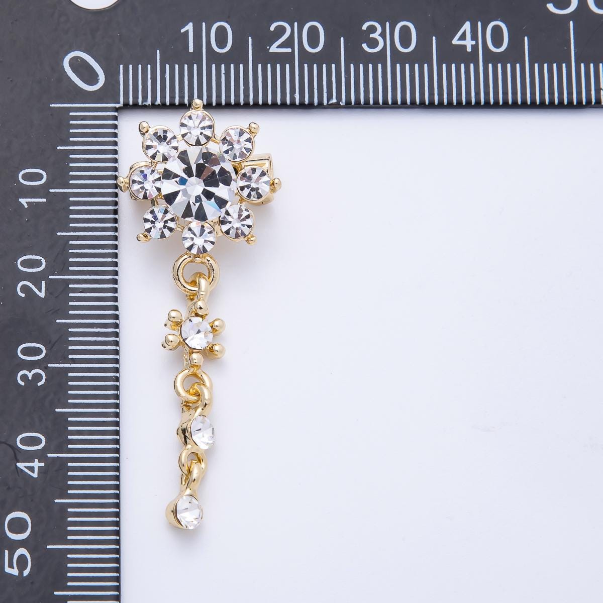 Gold 47.5mm Light Rhinestone Round Drop Pin Crystal Flower Dangle Brooch Elegant Bridal Jewelry Gift for Her | BH-057