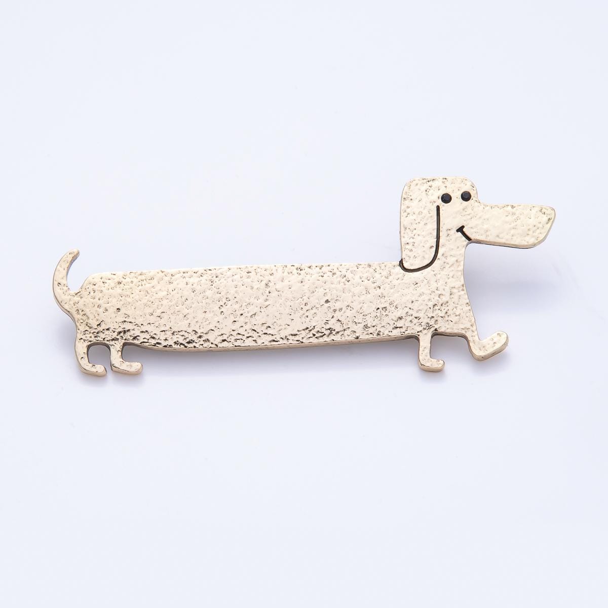 Gold 75mm Hammered Wiener Dog Pet Animal Pin Brooch Adorable Sausage Puppy for Coats Bags Scarves Jewelry Accessory | BH-060