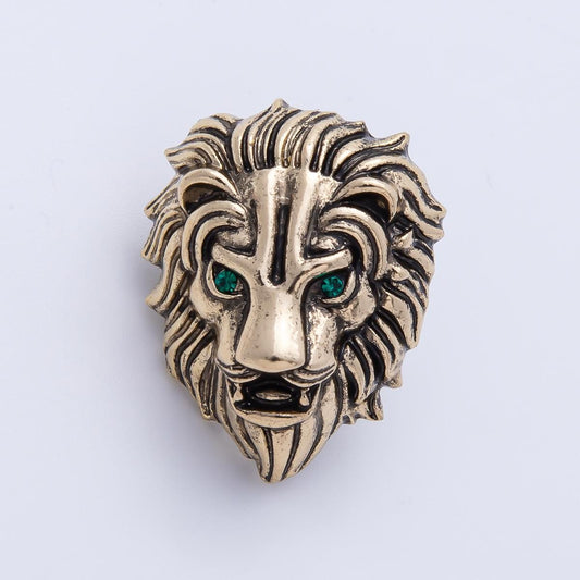 Vintage Gold 28.5mm Lion Animal Pin Brooch Vintage Style Lion Head with Emerald Green Eyes Pin Accessory for Coats Bags and Scarves | BH-062