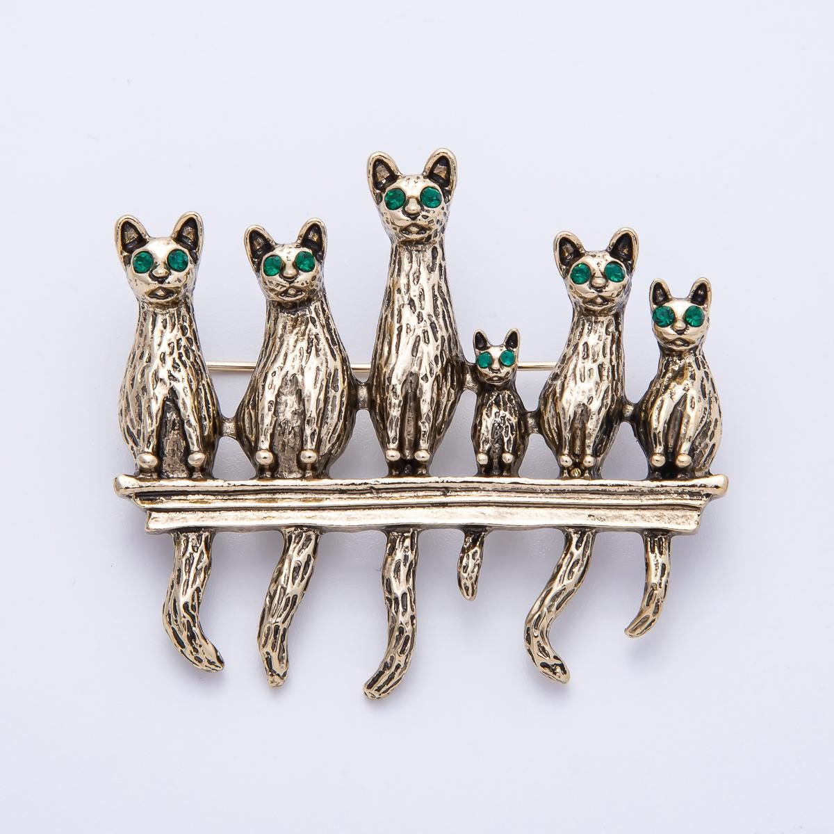 Vintage Gold Cat Kitten Pet Animal Brooch Vintage Style Six Cats on a Fence Pin Cat Lover Gift Feline Jewelry Coats Bags Scarves | BH-063