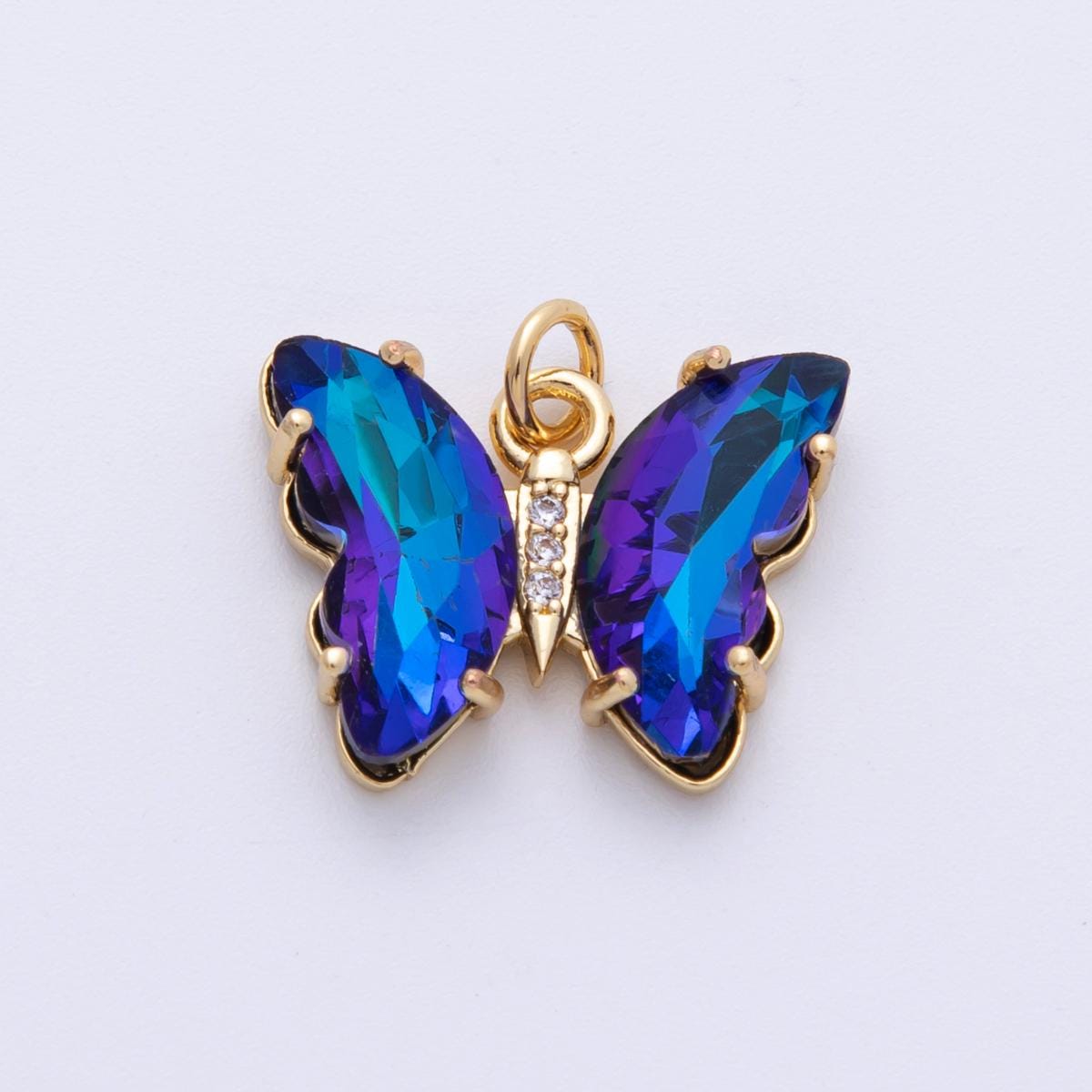 14k gold filled 19.4mm Blue Wing Butterfly Micro Pave CZ Mariposa Pendant Charm DIY Jewelry Supply for custom Necklace | E848
