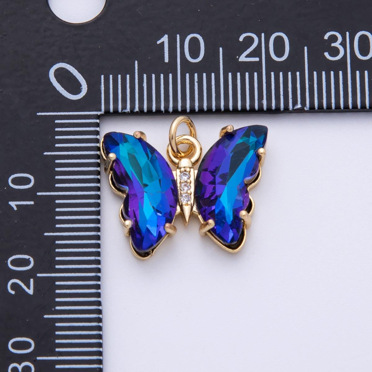 14k gold filled 19.4mm Blue Wing Butterfly Micro Pave CZ Mariposa Pendant Charm DIY Jewelry Supply for custom Necklace | E848