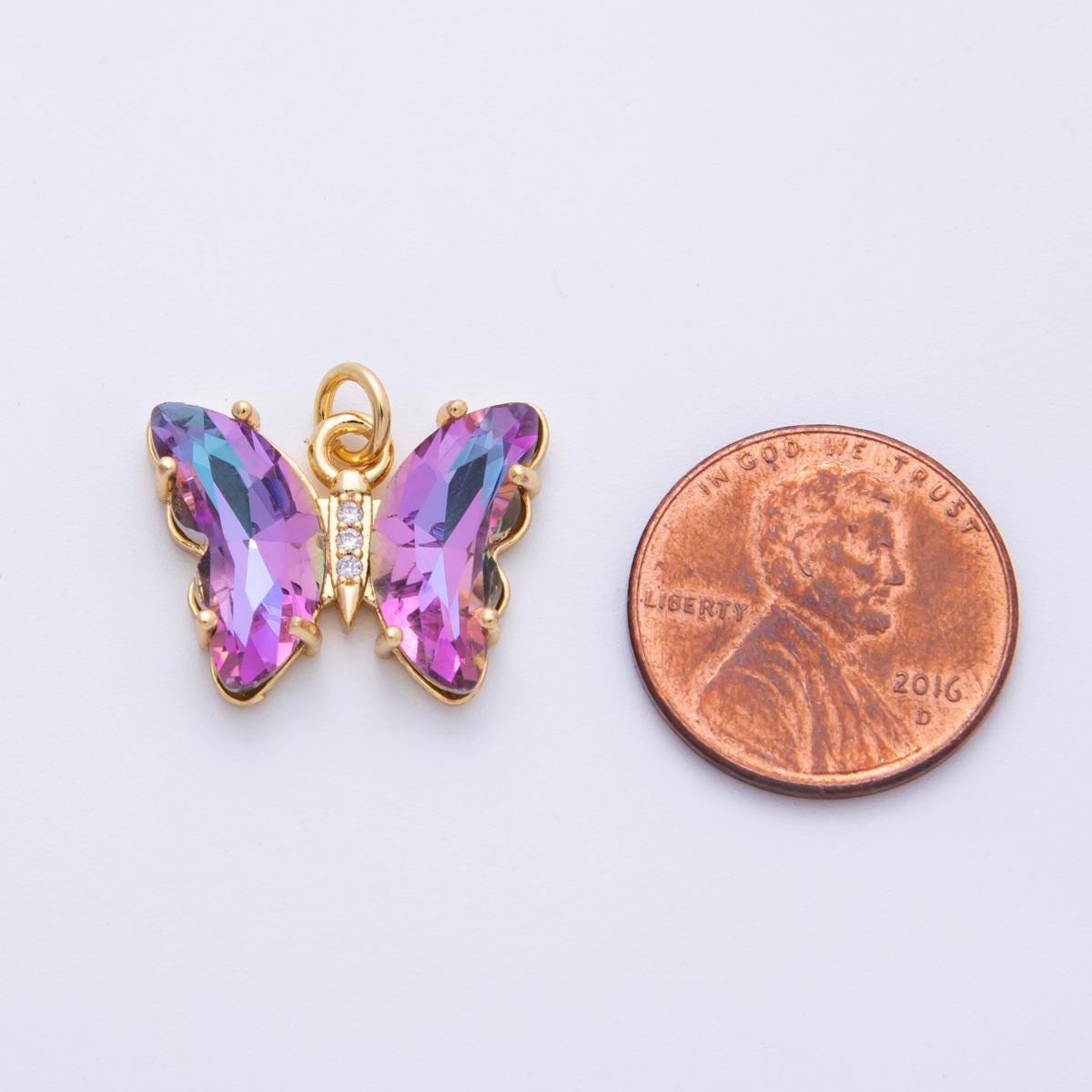 14k gold filled 19.4mm Rainbow Wing Butterfly Micro Pave CZ Mariposa Pendant Charm DIY Jewelry Supply for custom Necklace | E848-Violetblue
