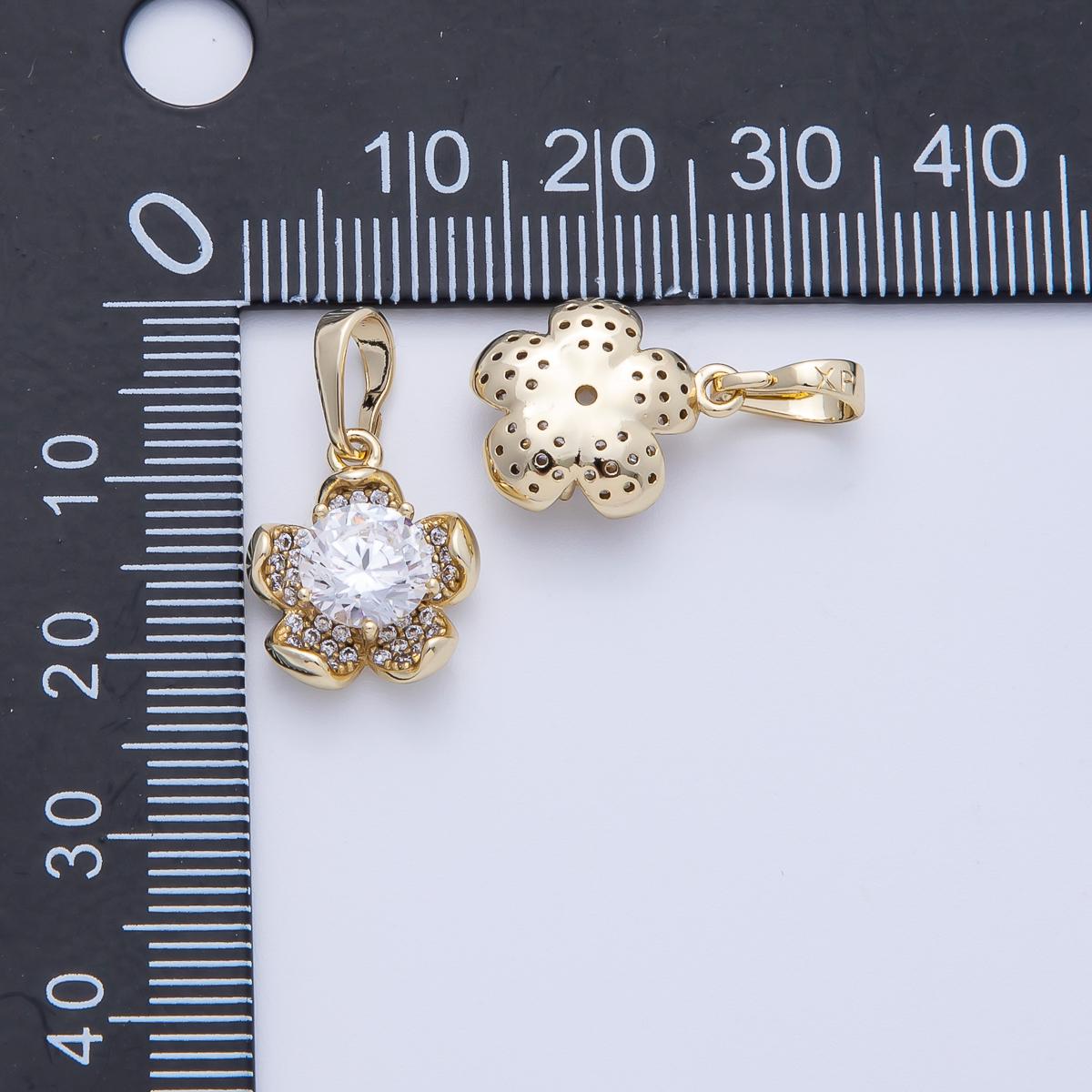 Dainty 14k gold filled plumeria flower pendant solitaire CZ crystal charm minimalist DIY jewelry supply custom necklace | Pendants-100105