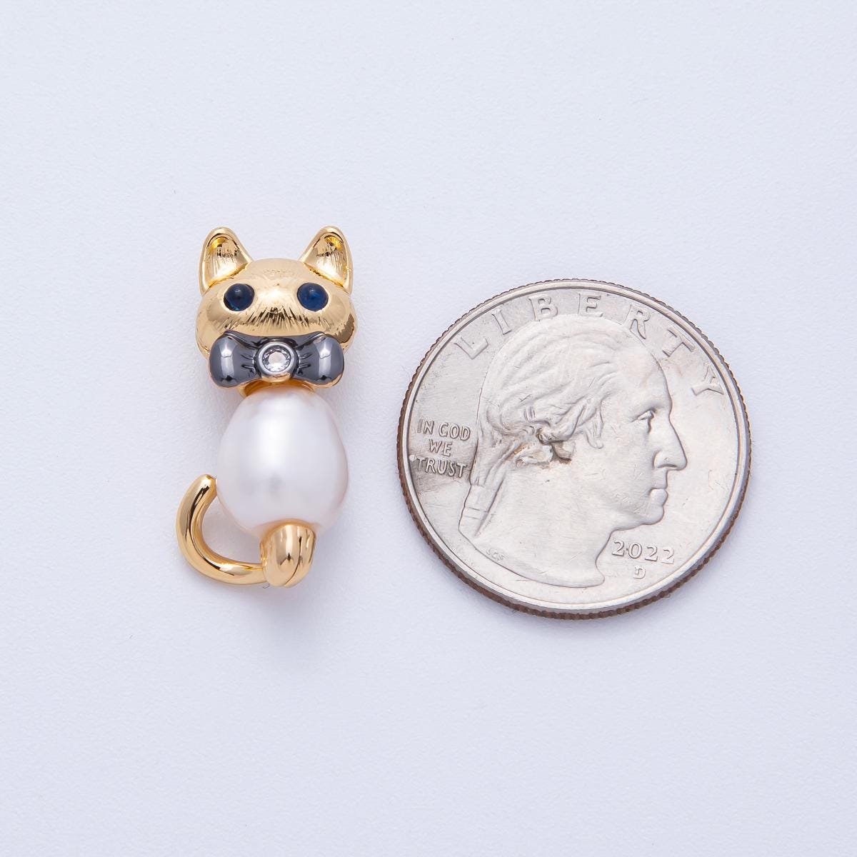 Vintage Style 18k pendant with pearl belly kitty charm whimsical animal necklace component DIY Jewelry Supply Finding | Bead-200000