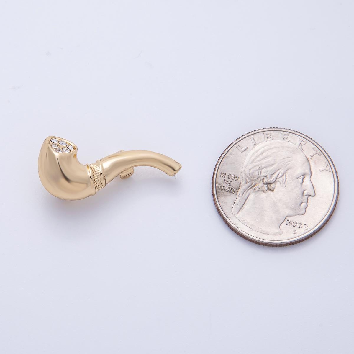 Gold 28mm x 12.5mm Clear Rhinestone Pipe Pin Brooch Men's Suit Accessory gift for Him Jewelry for Coats Bags Scarves | BH-065