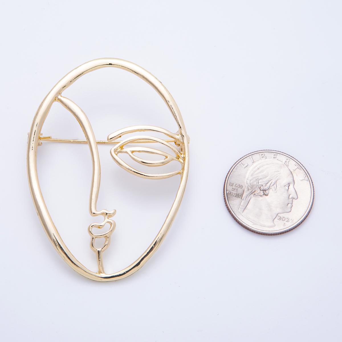 Gold Minimalist Face Pin Brooch Modern Abstract Face Woman Modern Artistic Statement Jewelry Accessory Gift for Her | BH-066