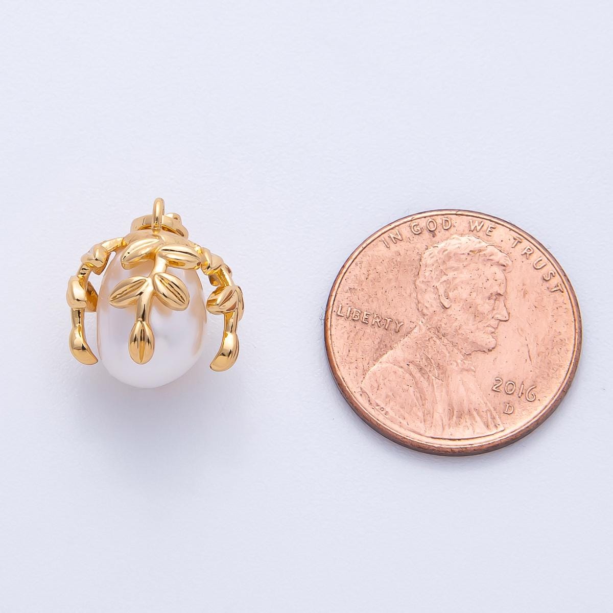 18K Gold Filled 14mm White Shell Pearl Leaf Nature Charm Botanical Necklace Pendant Elegant Gift for Her DIY Jewelry Supply | H-109