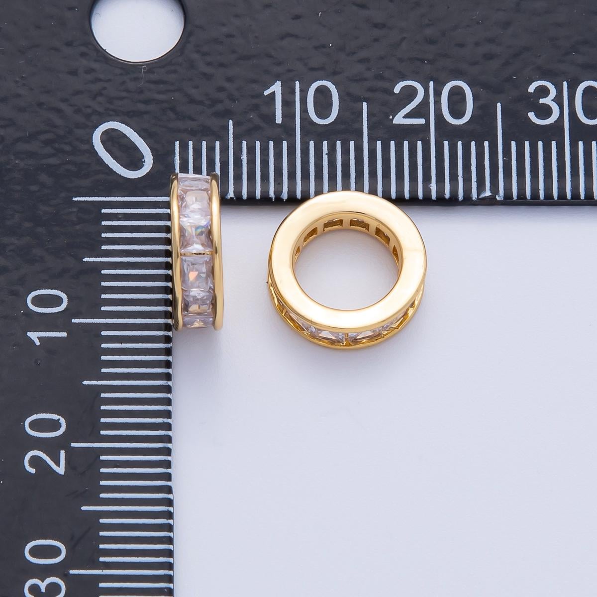 18K Gold Filled 11.7mm Clear CZ Baguette Rondelle Bead Princess Cut Spacer DIY Jewelry Making Supply for Necklace Bracelet | B-697