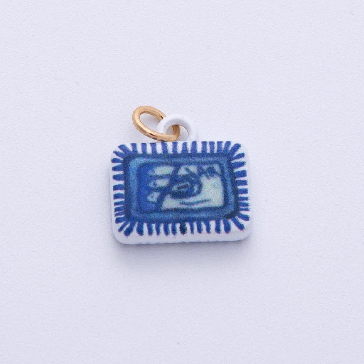 18K Gold Filled 13mm Blue-White Fish Sardine Tin Can Rectangle Charm Novelty Food Jewelry Supply DIY for Necklaces or Bracelets | AF1610