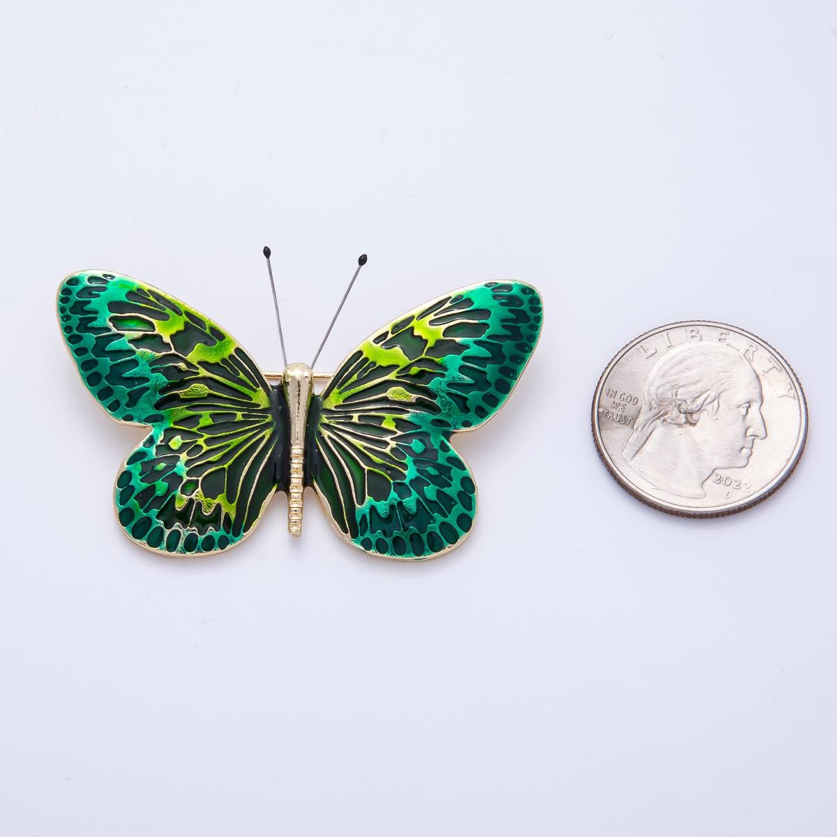 Gold 55mm Green Gradient Butterfly Insect Pin Brooch Vibrant Moth Accessory Gift for Her for Coats Bags and Scarves | BH-070