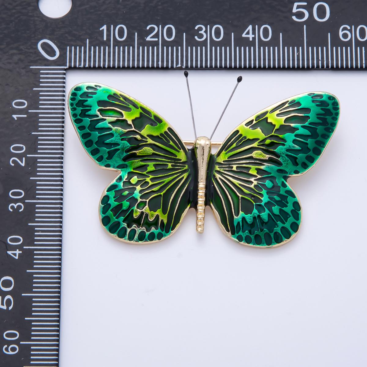 Gold 55mm Green Gradient Butterfly Insect Pin Brooch Vibrant Moth Accessory Gift for Her for Coats Bags and Scarves | BH-070