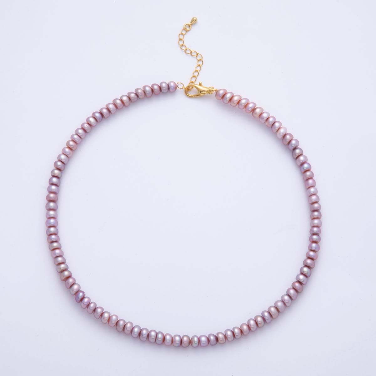 Dainty Potato Pearl Necklace, Freshwater Pearl 24k Gold Filled Minimalist Necklace Pink Purple Pearl Choker Necklace 15.5 inch WA4055
