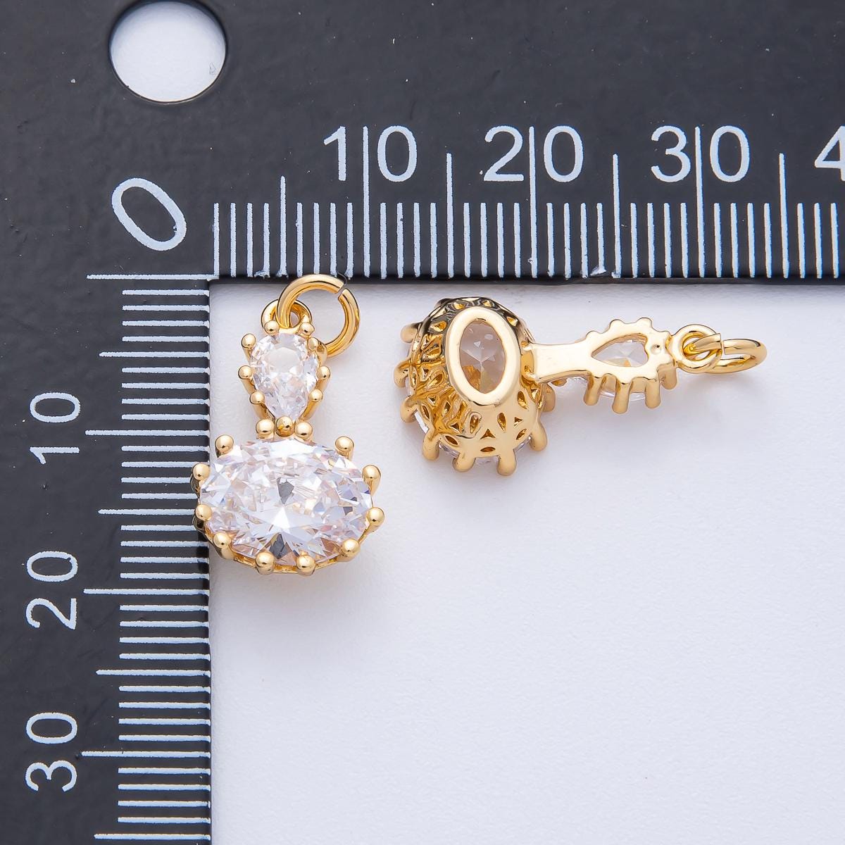 18K Gold Filled 19mm Clear CZ Double Oval Solitaire Dangle Charm Bridal Jewelry Supply for custom Necklace | AK184