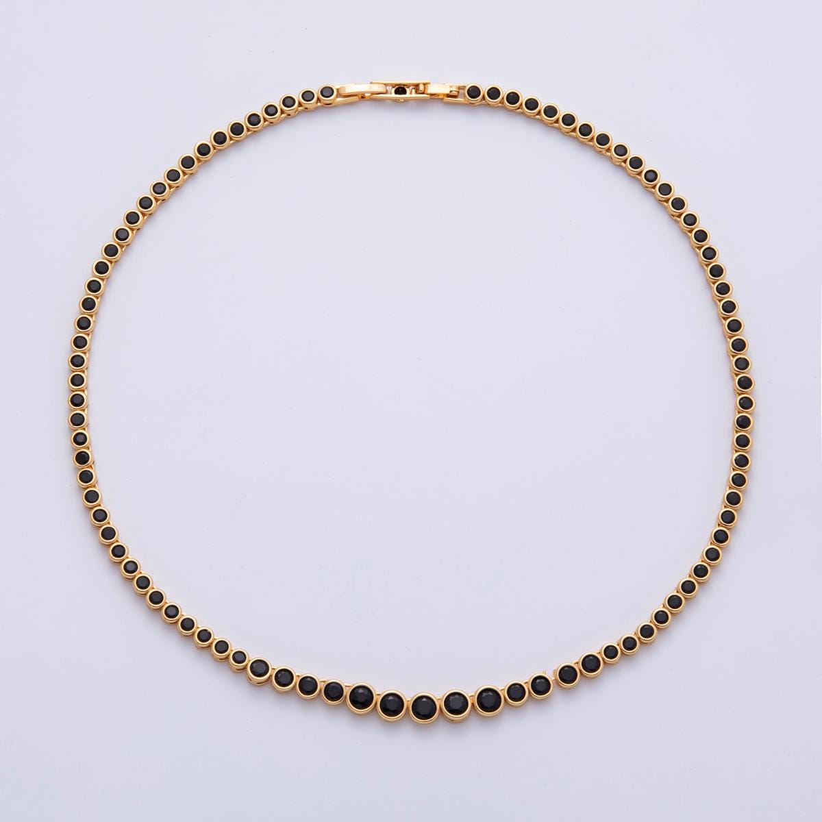 24K Gold Filled Black CZ Graduated Tennis Necklace 16 inch | WA-4508