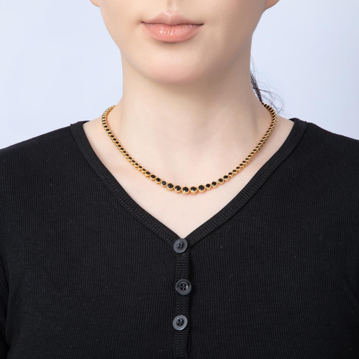 24K Gold Filled Black CZ Graduated Tennis Necklace 16 inch | WA-4508