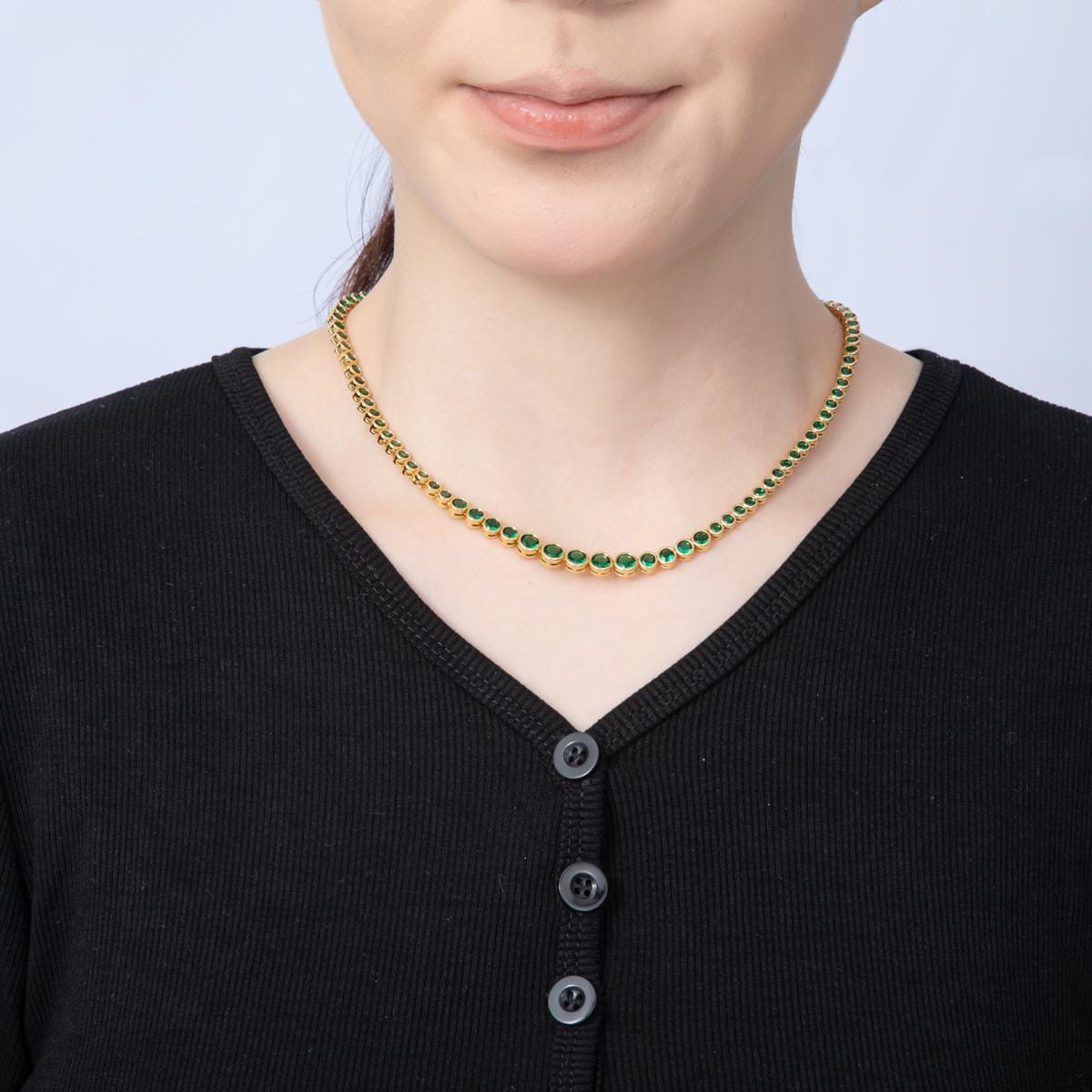 24K Gold Filled Black CZ Graduated Tennis Necklace 16 inch | WA-4508
