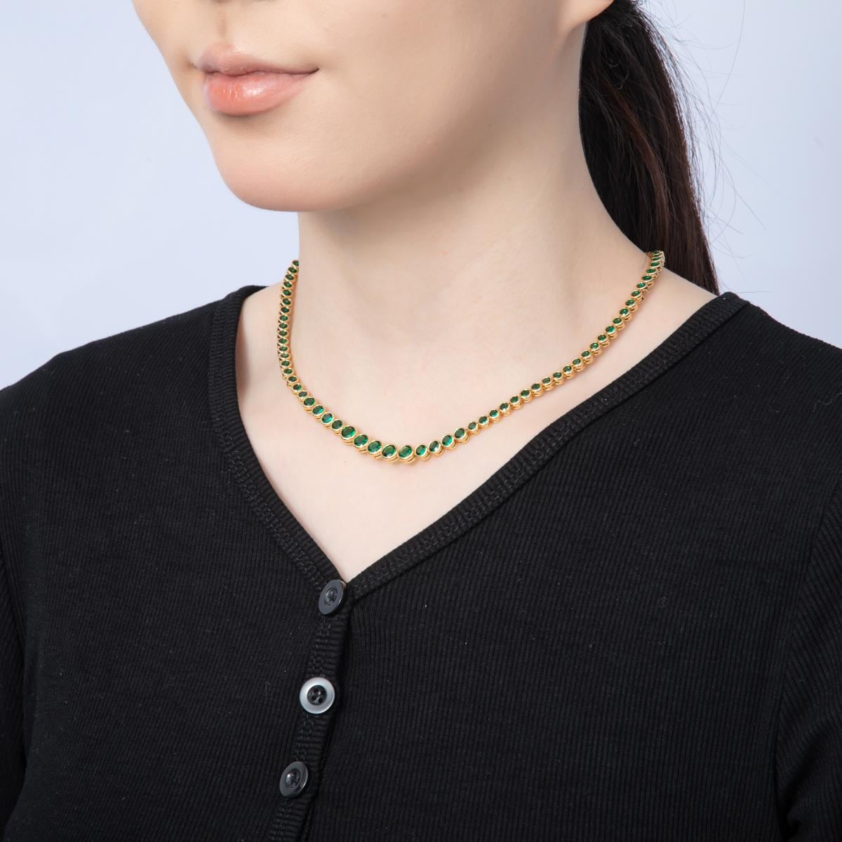 24K Gold Filled Black CZ Graduated Tennis Necklace 16 inch | WA-4508