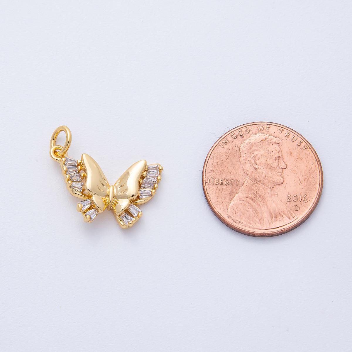 18K Gold Filled 18mm Clear Baguette CZ Butterfly Mariposa Wings Animal Charm Crystal Insect Pendant DIY Jewelry Supply for Necklace | AK185