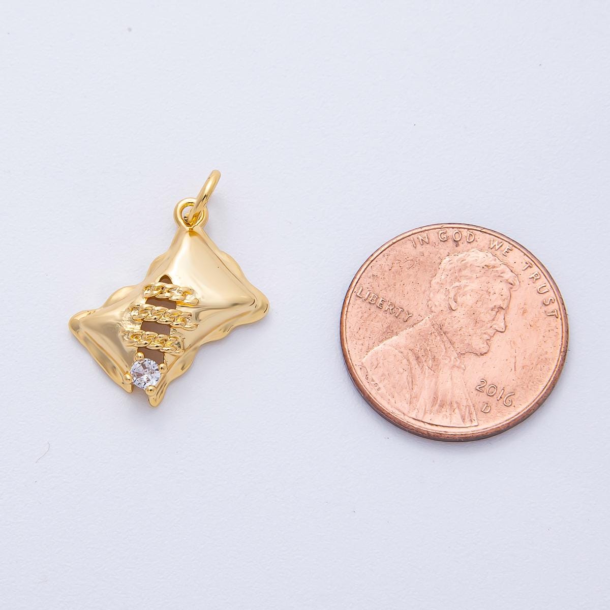 18K Gold Filled 16mm Clear CZ Quilted Puffy Pillow Charm Sleeping Beauty Theme Pendant DIY Jewelry Supply for custom necklace | AK186