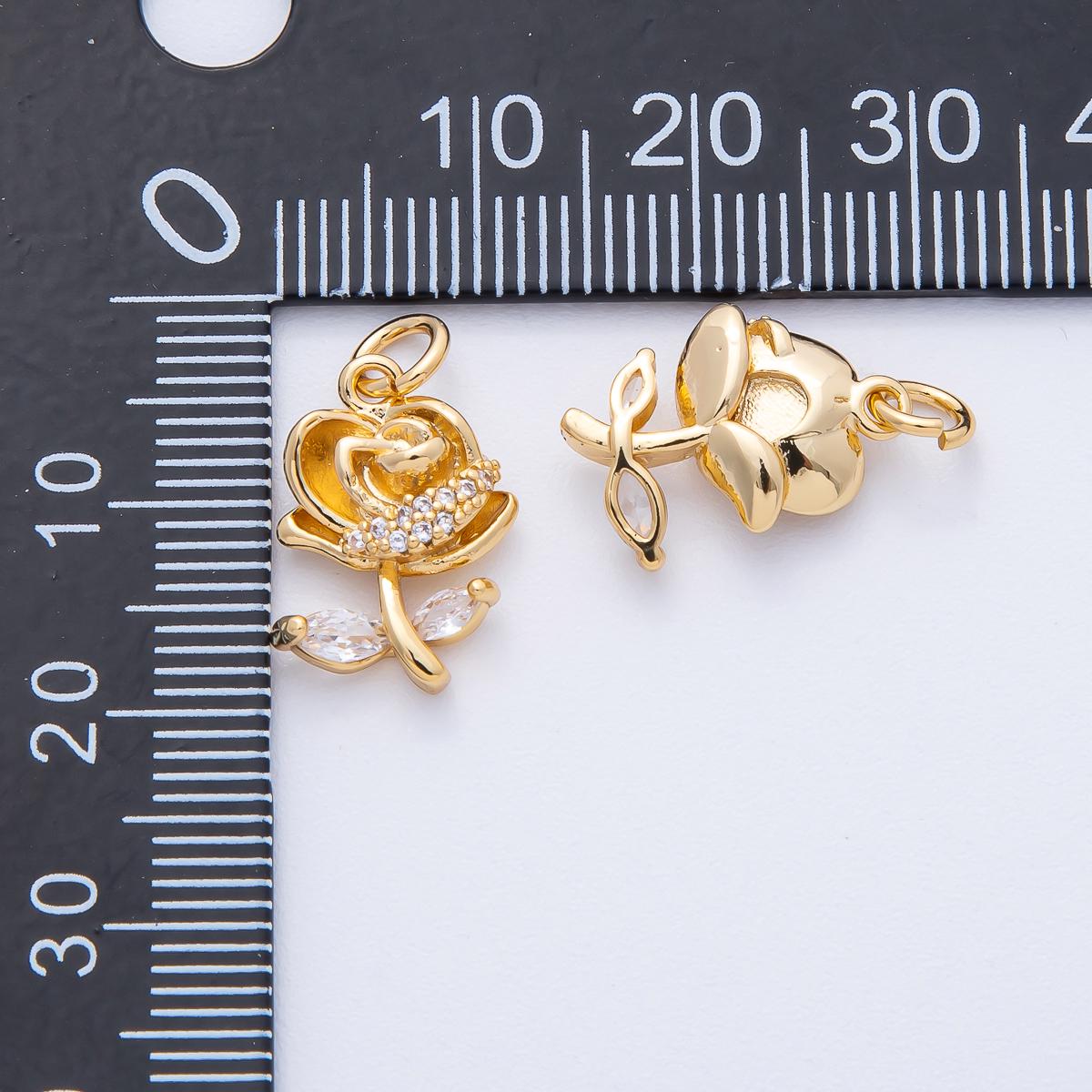 18K Gold Filled 14.5mm Marquise Micro Paved CZ Rose Flower Charm Dainty Botanical Jewelry Supply Romantic Gift for Her Supply | AK188