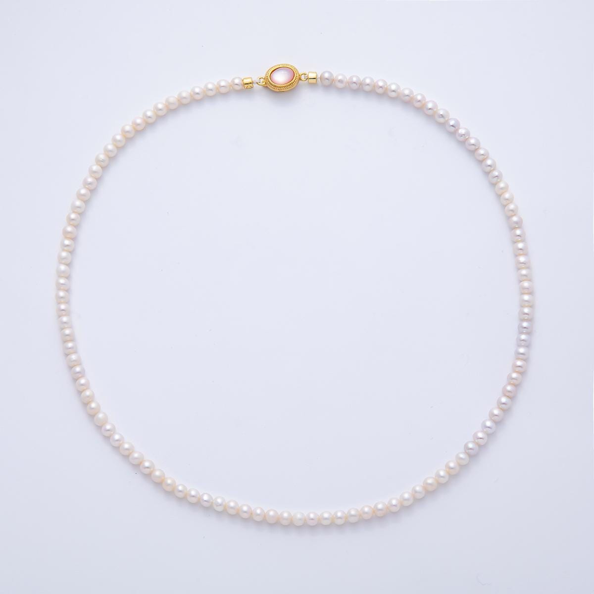 Handmade 4mm White Shell Pearl Necklace Minimalist Bridal Jewelry WA-4075