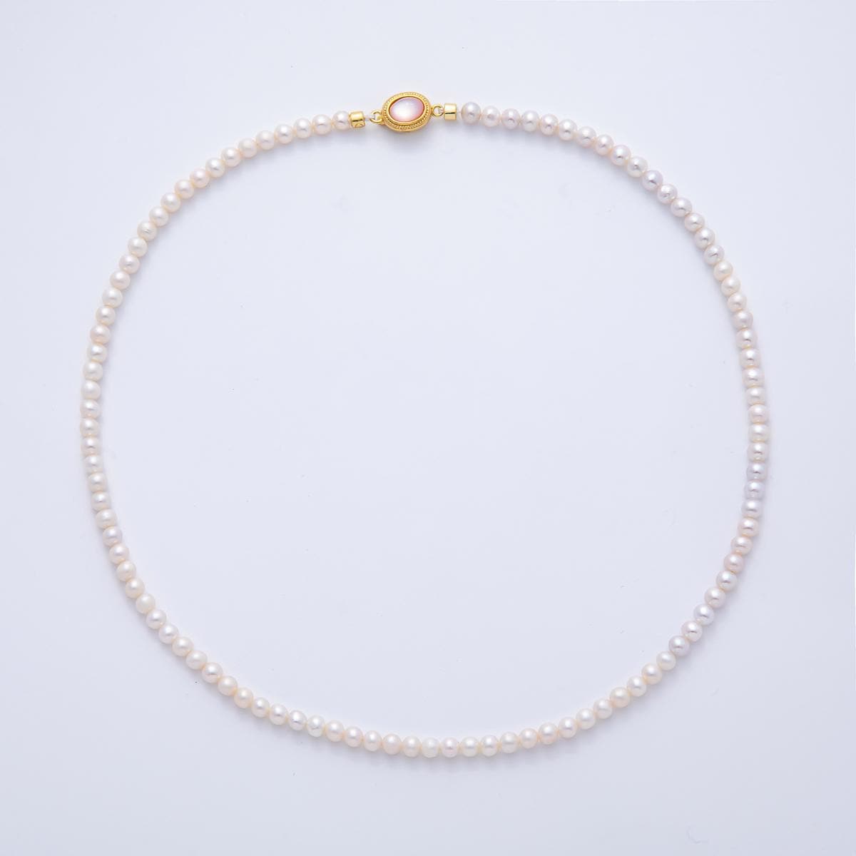 Handmade 4mm White Shell Pearl Necklace Minimalist Bridal Jewelry WA-4075
