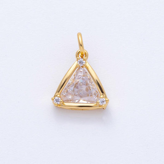 18K Gold Filled 12mm Clear CZ Triangle Mini Solitaire Charm Minimalist Crystal DIY Jewelry Making Supply Gift Idea for her | AK191